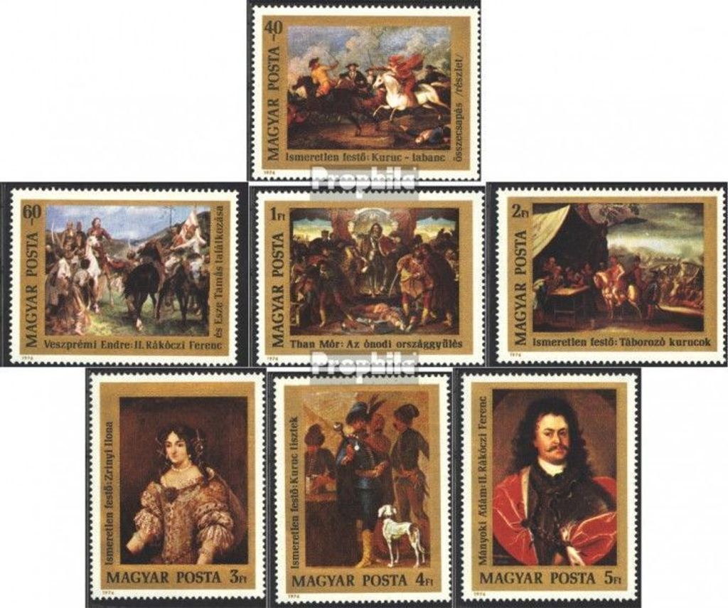Briefmarken Ungarn 1976 Mi 3108A-3114A (kompl.Ausg.) postfrisch Fürst Rákóczi II. - Gemälde