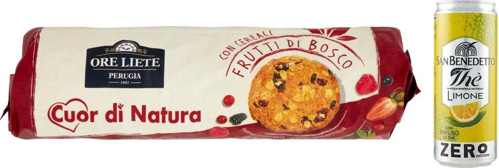 12er-Pack Ore Liete Cuor di Natura Biscotti con Cereali,Kekse mit Getreide und Beeren,ohne Zuckerzusatz,250g + 1er-Pack San Benedetto Eistee mit Zi...