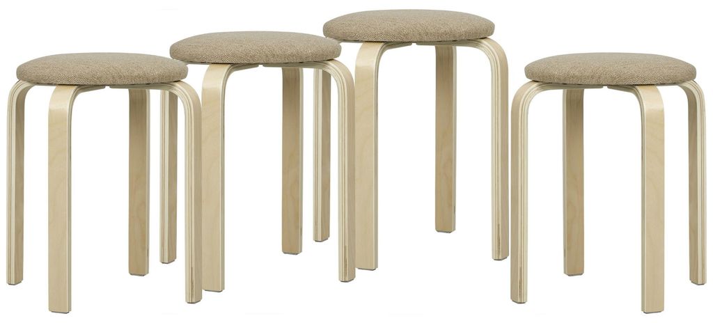 Polsterhocker im 4er-Set, stapelbar, lackierte Oberfläche, Holzbeine, Khaki