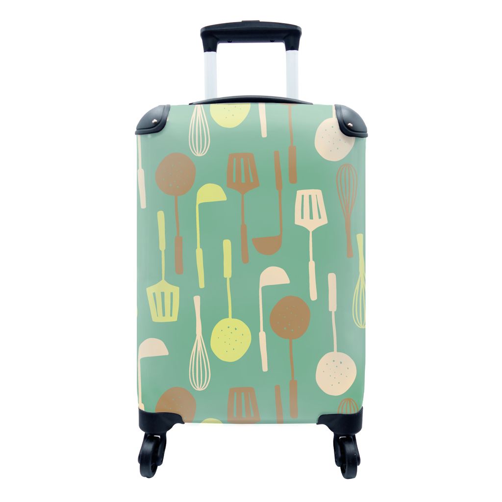 MuchoWow Koffer Handgepäck Trolley Rollkoffer Kleine Reisekoffer mit 4 Rollen - Spatel - Löffel - Muster - Küche - Cabin Size < 55x40x23 cm & ...