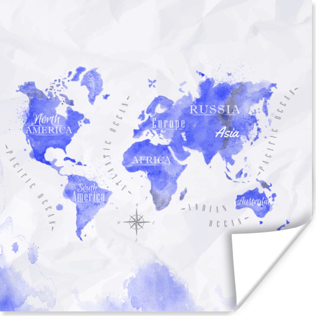 MuchoWow Poster Weltkarte - Abstrakt - Aquarell 75x75 cm - Wand Dekoration