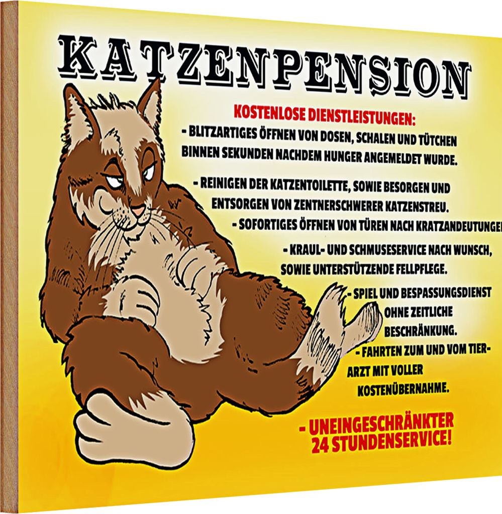 Holzschild Spruch 30x20cm Katzenpension 24h Service