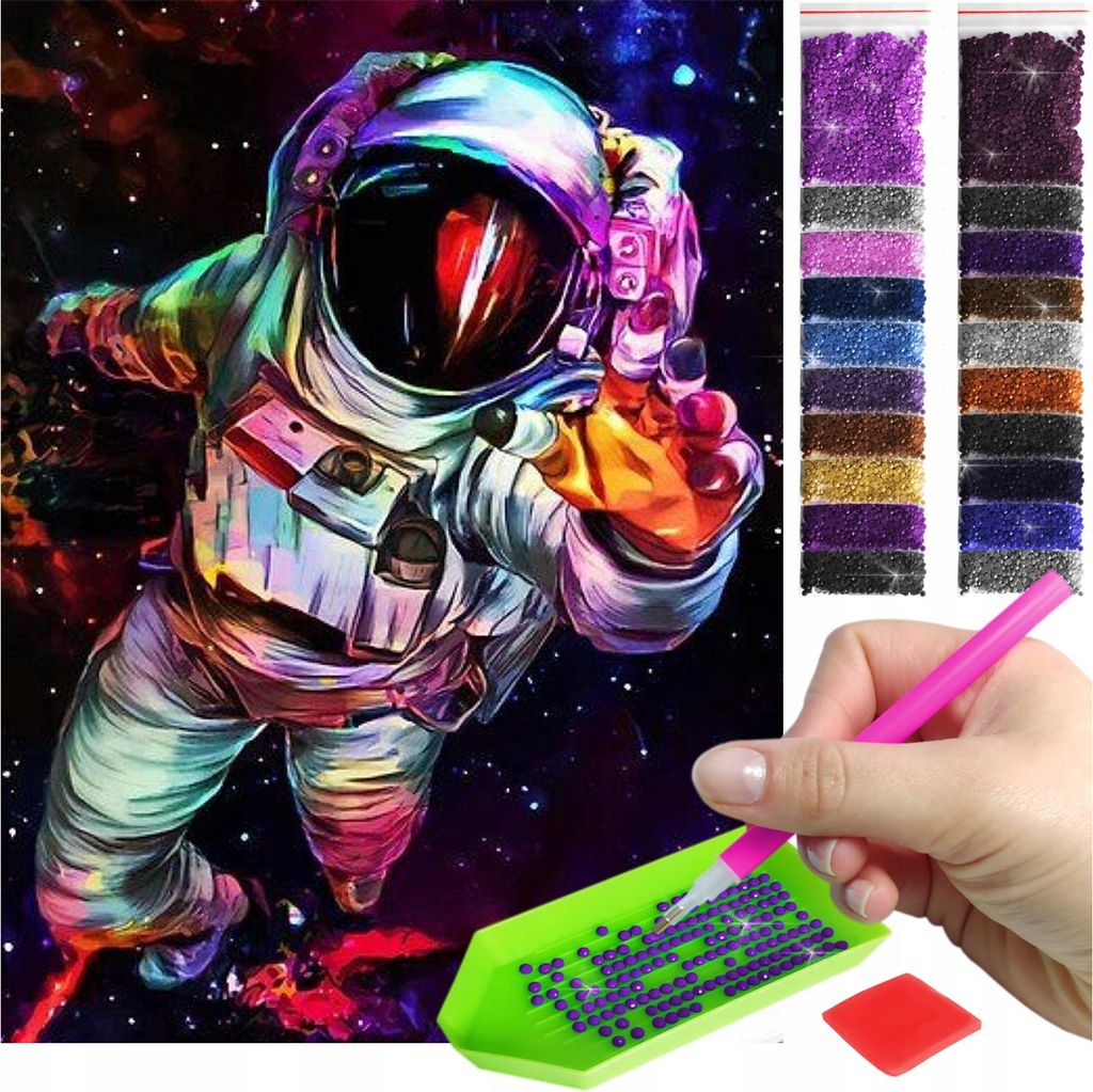 ARTULIO - Diamond Painting Set - Bunter Astronaut im Weltraum - 40 × 30 cm - Home Wand Deko, Crystal Art, 5D Diamant Painting