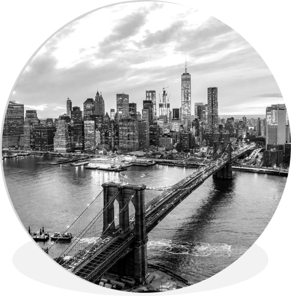 MuchoWow Rundes Wandbild - Runde Bilder Luftaufnahme des Hudson in New York - schwarz-weiß Ø 90 cm Kreis Wanddekoration Kunststoff - Wandkreis ...