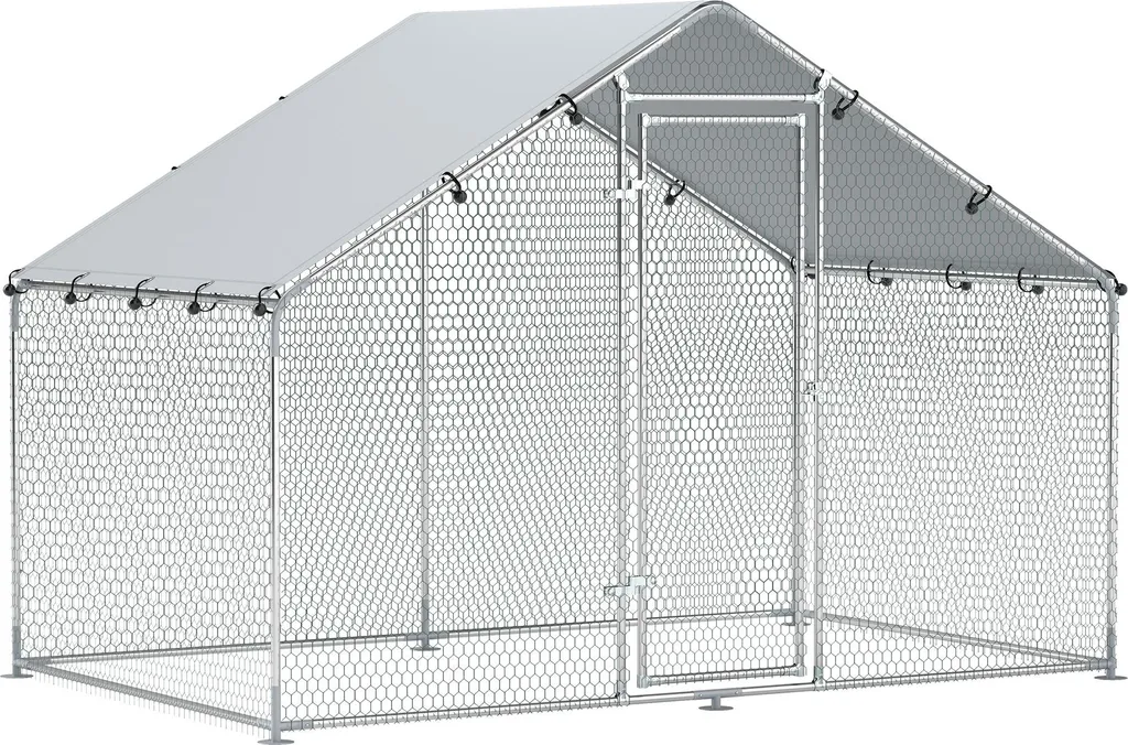 Grande Volière de Jardin 5,1 m² pour Poules et Volatiles, Acier Argent