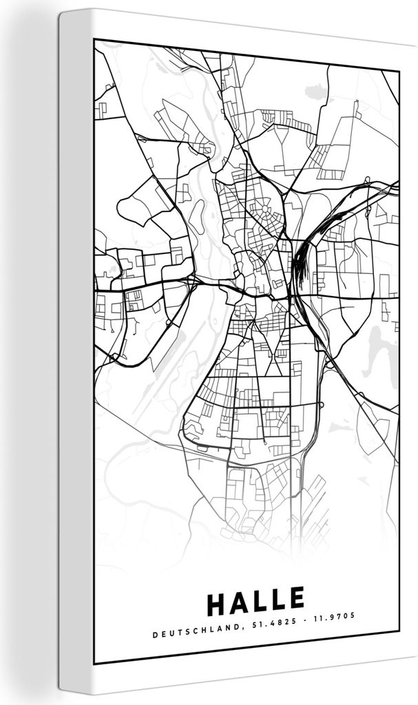 OneMillionCanvasses - Leinwandbilder - 90x140 cm, Stadtplan - Halle - Karte, Wandbilder Kunstdruck Wanddekoration - Foto auf Leinwand - Gemälde ...