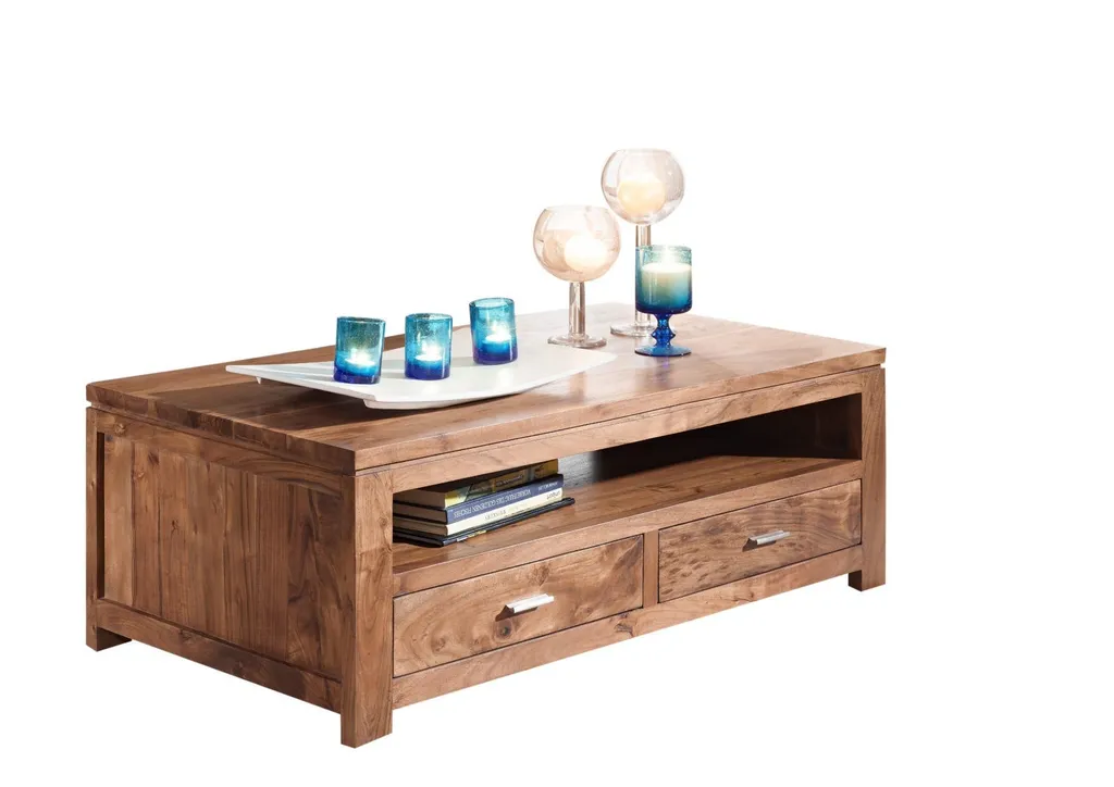Table basse acacia laqué Golden honey 110x60 cm massif SHAMAN #74 chic