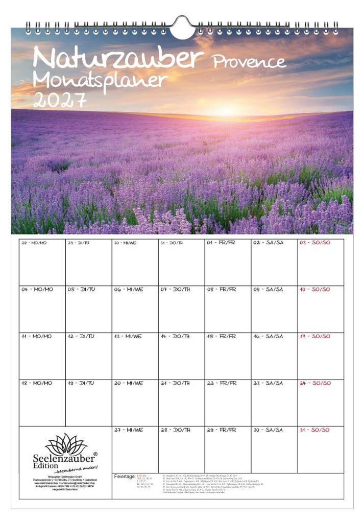 Naturzauber Provence Planer DIN A3 Kalender für 2027 Urlaub Landschaft Natur Mediterran Frankreich - Seelenzauber