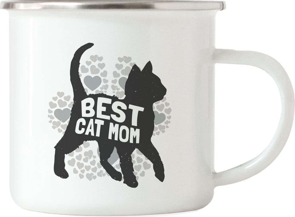 Best Cat Mom Emaille-Tasse Katzen-Mama Geschenk Katzenliebhaber Katzenbesitzer Katzen Kätzchen Kaffeetasse