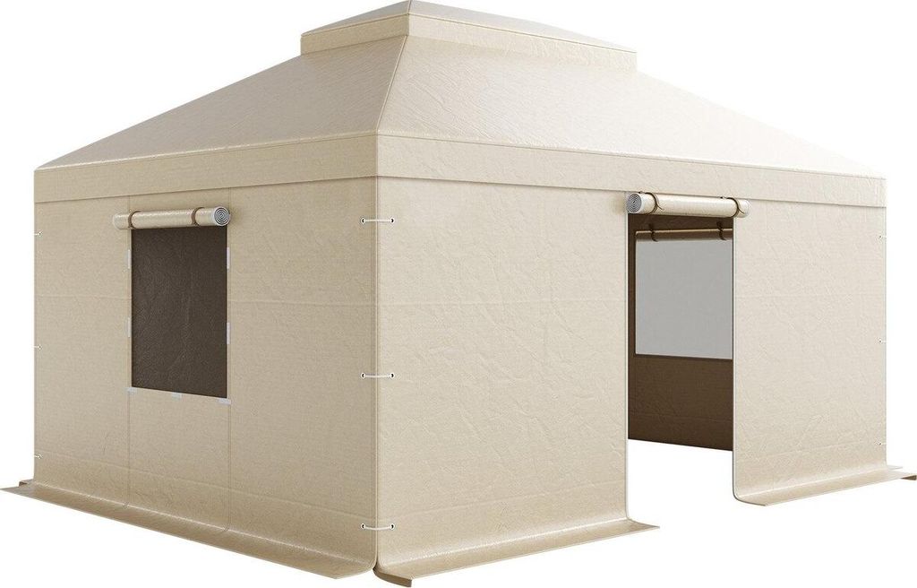 Winter Gazebo Cover Fits 3.66 x 4.87 m Hardtop Gazebos, All-Weather Double-Tiered Gazebo Cover with Sidewalls & Windows, High-Density PE Enclosed S...