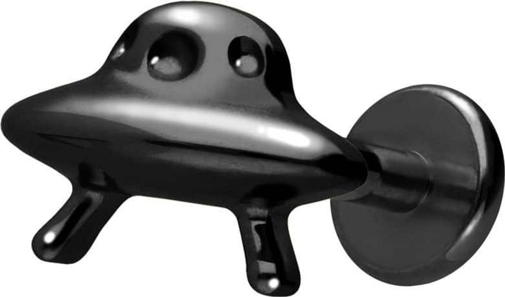 Ohrpiercing, Nasenpiercing Titan Labret mit Innengewinde UFO Schwarz Stablänge: 5mm | Stabstärke: 1,2mm