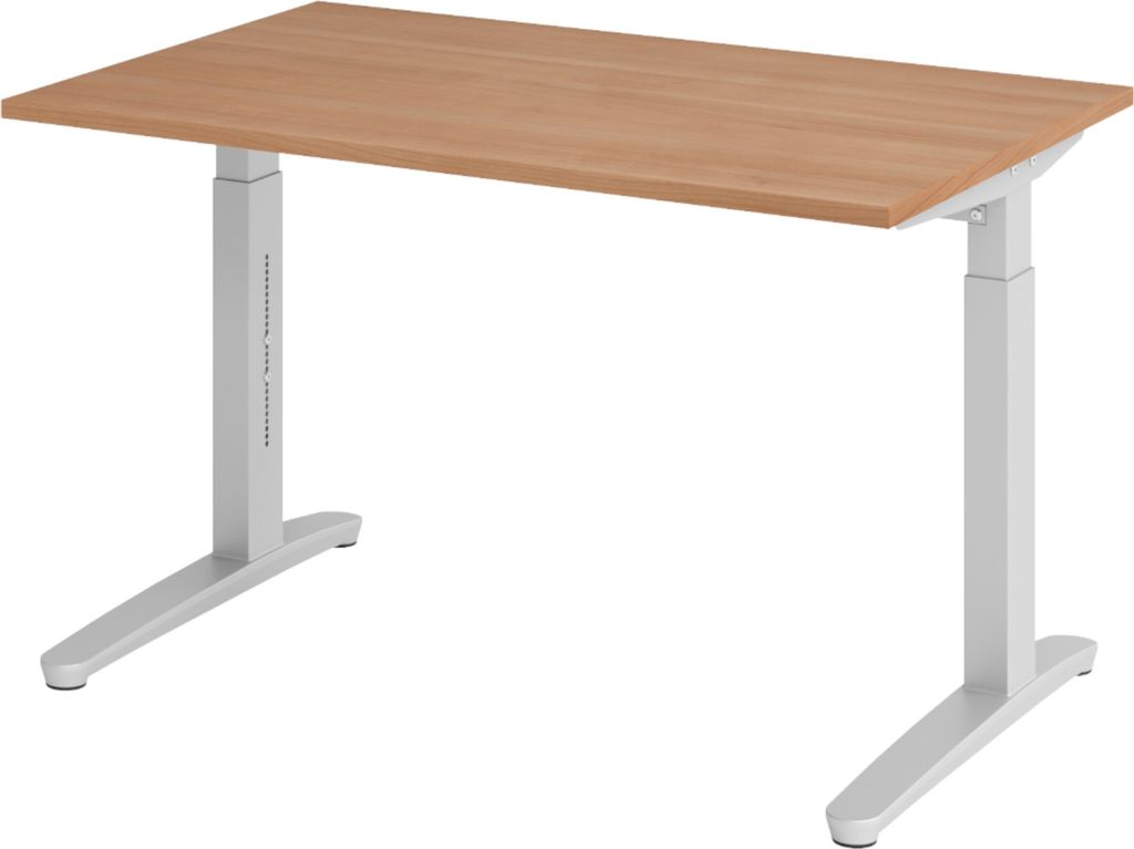 bümö Schreibtisch Serie-XB - Gestell: Silber, Größe: 120 x 80 cm, Nachbildung: Nussbaum