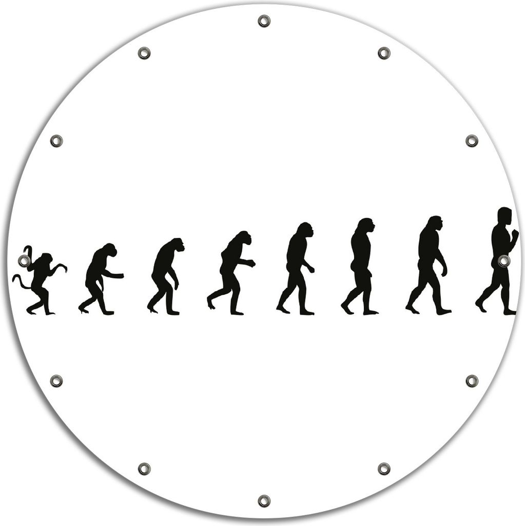 Wallario rundes Outdoor-Poster für Garten oder Balkon, Motiv Evolution - Die Entwicklung des Menschen, 90 cm Durchmesser