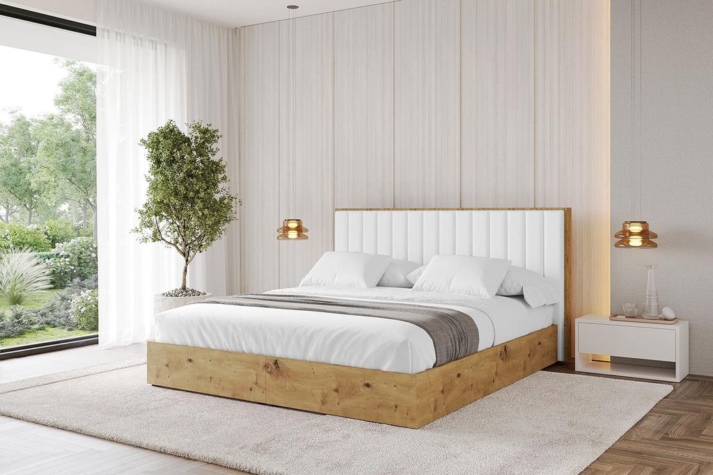 ALTDECOR Polsterbett mit Bettkasten - ENZO4 - 200x200 Weiß Kunstleder- Bett mit Kopfteil, Boxbett ohne Matratze, Doppelbett mit Stauraum