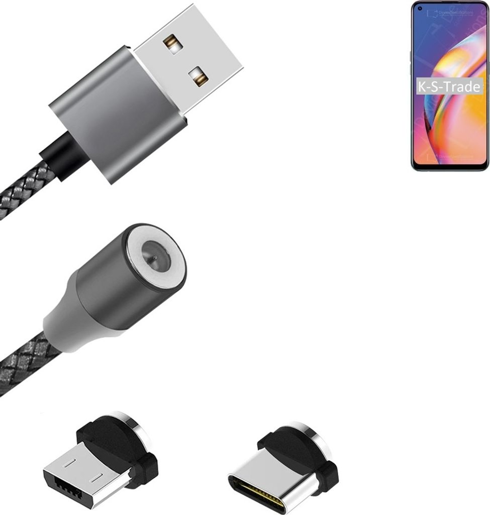 K-S-Trade Hochwertiges Magnet-Lade-kabel Sync-Kabel Daten-Kabel für Oppo Reno5 F mit USB-Typ-C-Anschluss und Micro-USB-Anschluss 2A bis zu 480mbps