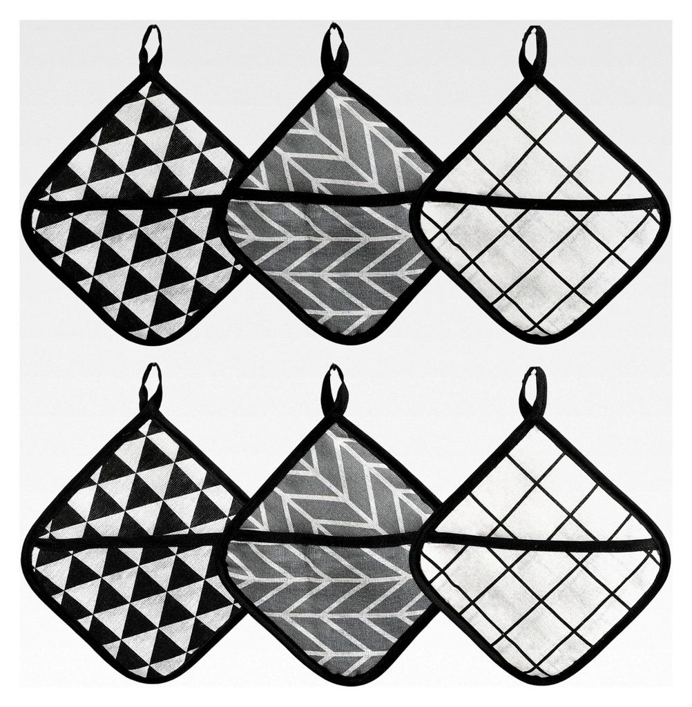 Topflappen mit Tasche, 6 Stück hitzebeständiges Topflappen-Set, 18x18 cm waschbar und trocknergeeignet Küchenzubehör zum Kochen und Backen