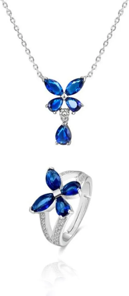 Set di gioielli in argento con disegno floreale AGSET283 (collana, anello)