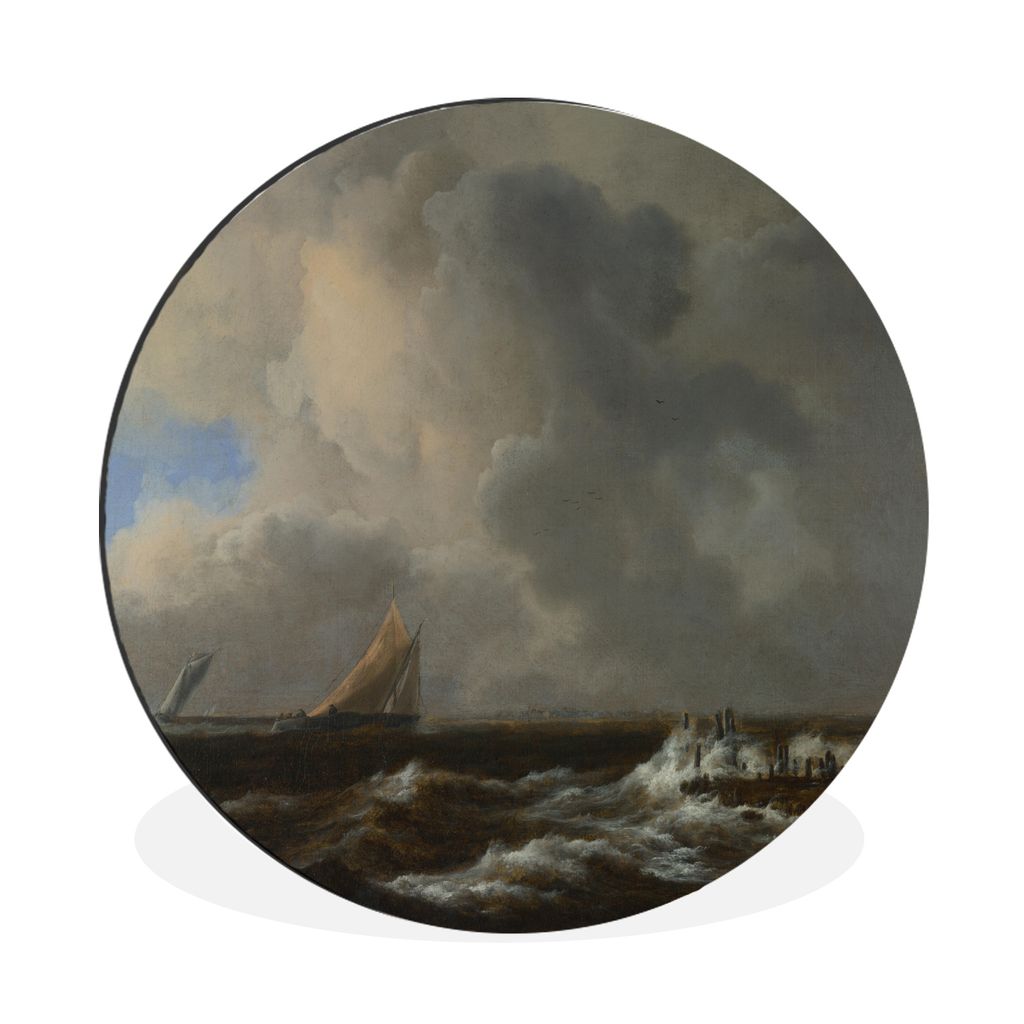 MuchoWow Aluminium Wandkreis Schifffahrt in einer frischen Brise - Jacob van Ruisdael Ø 30 cm Wanddeko Modern Wohnzimmer - Wand Bild - Wohnzimme...