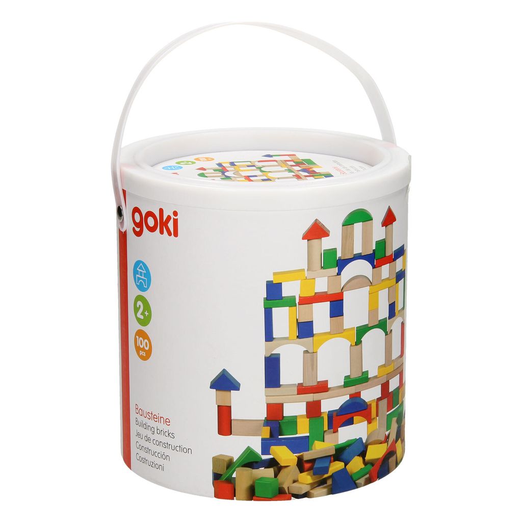 Goki Wooden Building Blocks in Tub - Colour, 100dlg. Image du produit 