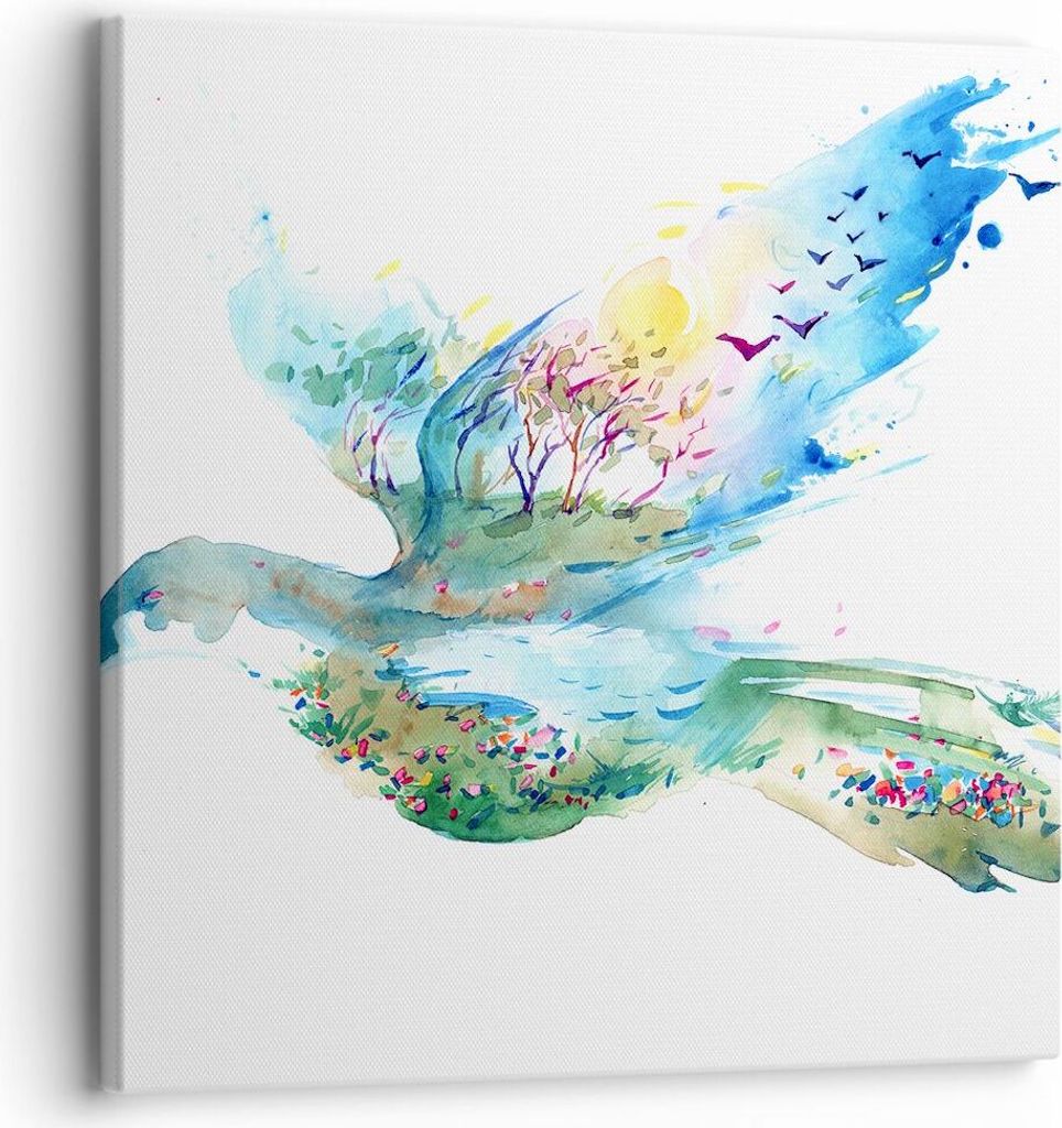Bild auf Leinwand - Leinwandbild - Abstraktion Vogel Natur Bewegung - 30x30cm - Wand Bild - Wanddeko - Leinwanddruck - Bilder - Kunstdruck - Wandde...