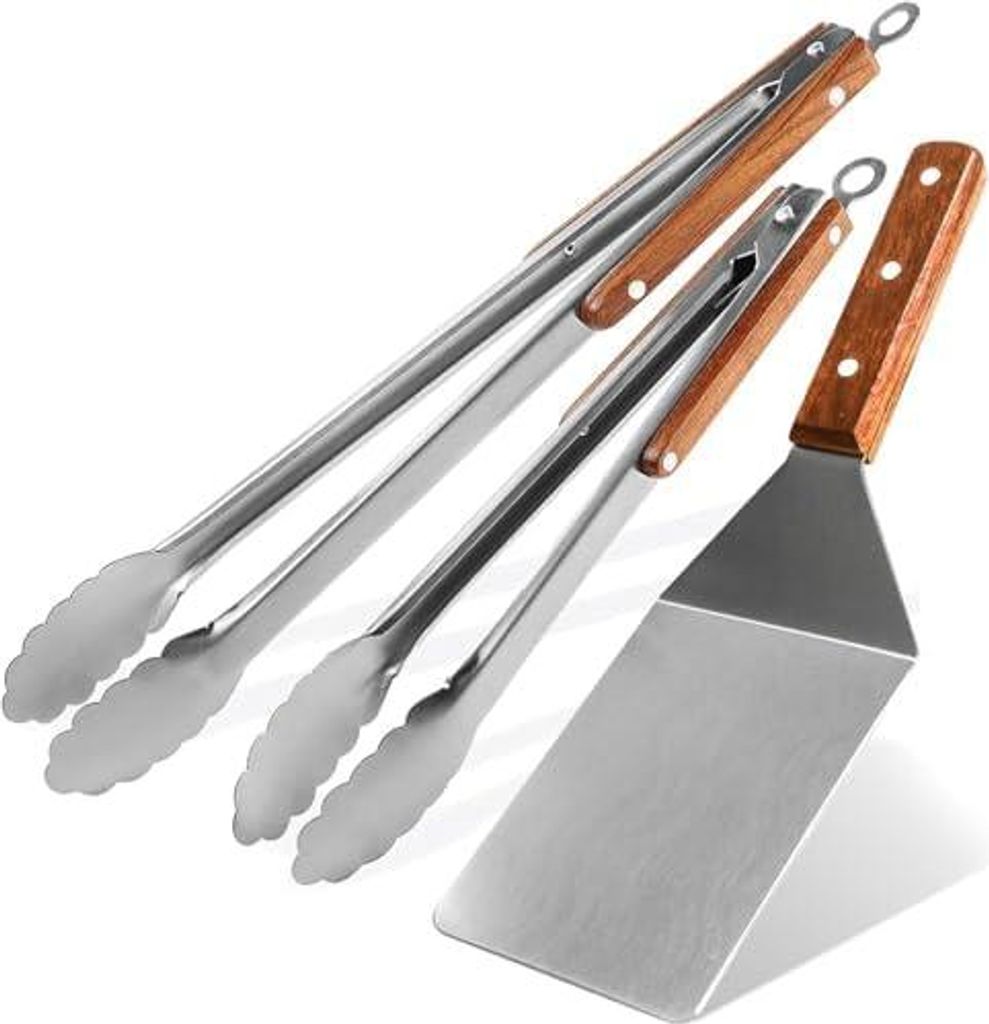 Grillzange Edelstahl,Lange Grillzange Küchenzange Grill Pfannenwender Grillwender BBQ Werkzeugset 3Pcs küchenhelfer fu?r Outdoor und Indoor and F...