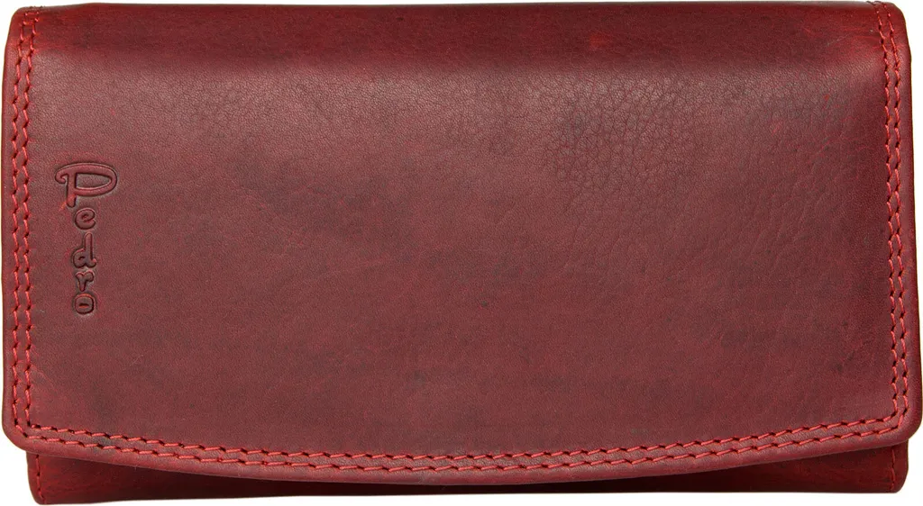 Porte-monnaie Pedro double face en cuir naturel rouge foncé résistant
