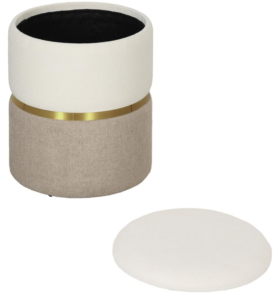 Sitzhocker mit Stauraum Hocker mit Deckel, Metallring, zweifarbig Design 36 x 36 x 44 cm Cremeweiß, Polyester