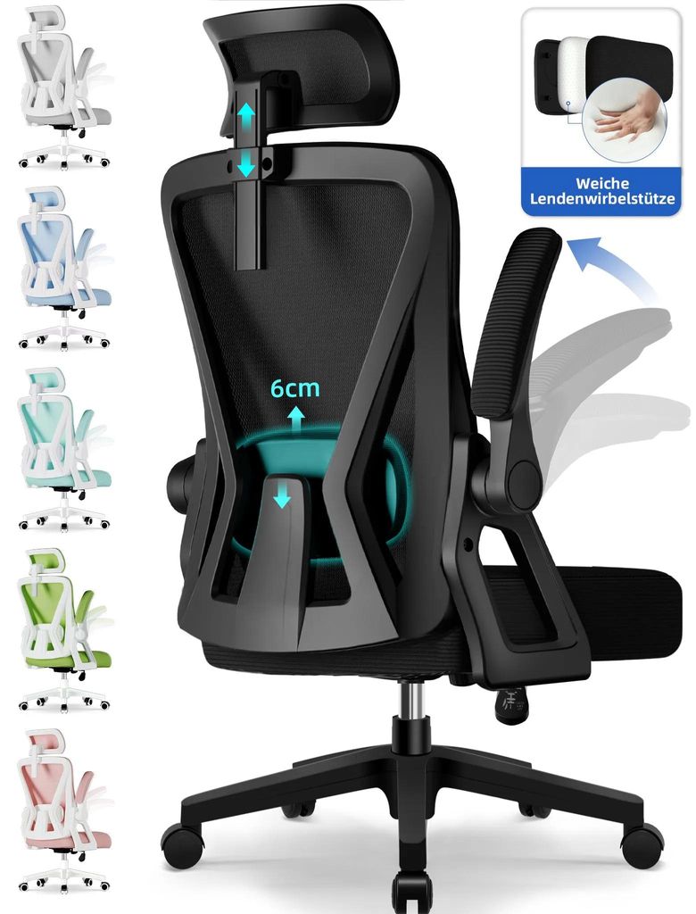 Aiibot Bürostuhl, Ergonomischer Bürostuhl, Schreibtischstuhl mit Kopfstütze, Große Armlehnen Bürostuhl, Drehstuhl, Chefsessel, Belastbarkeit 1...