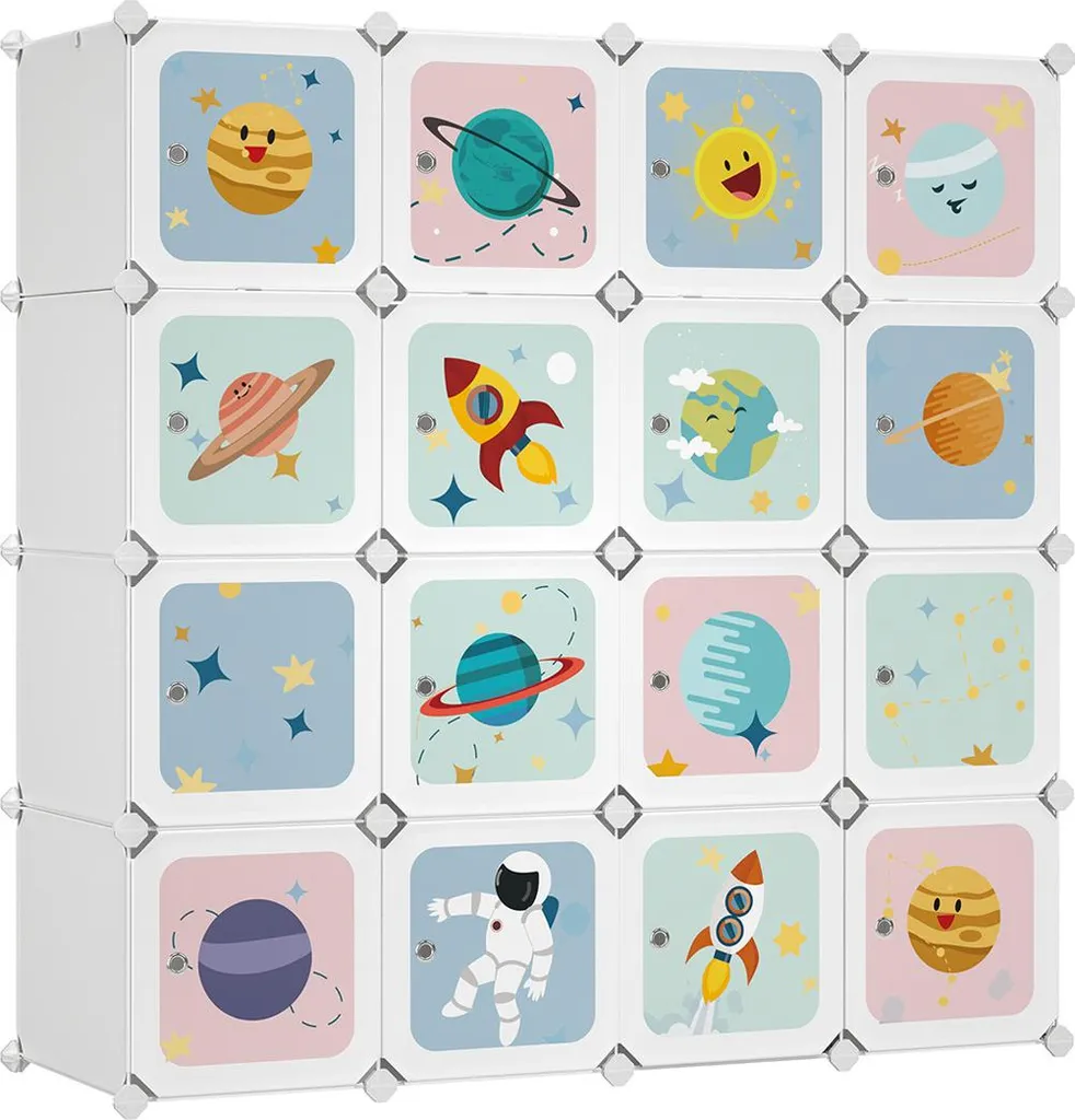 Penderie de rangement enfant en plastique avec portes et motifs colorés