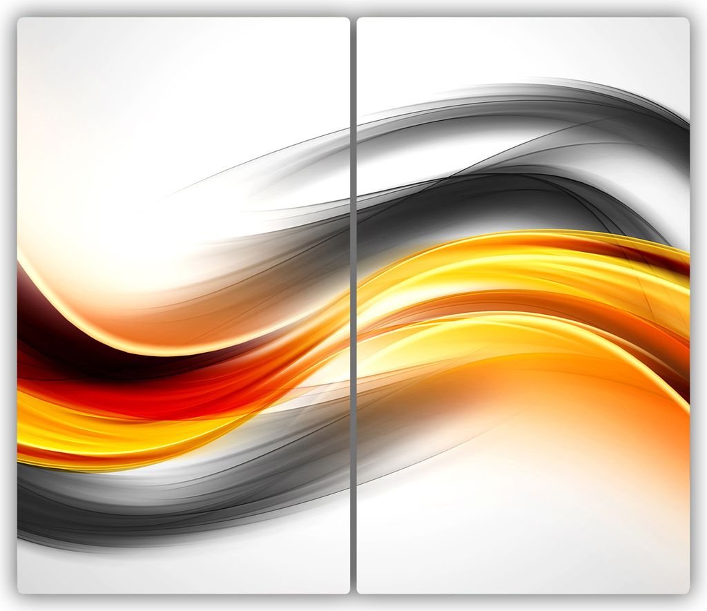 Tulup Glas-Herdabdeckplatte - 2x30x52cm - Glaskeramikkochfeld-Abdeckung Spritzschutz Zweiteilig Wellen Abstraktion