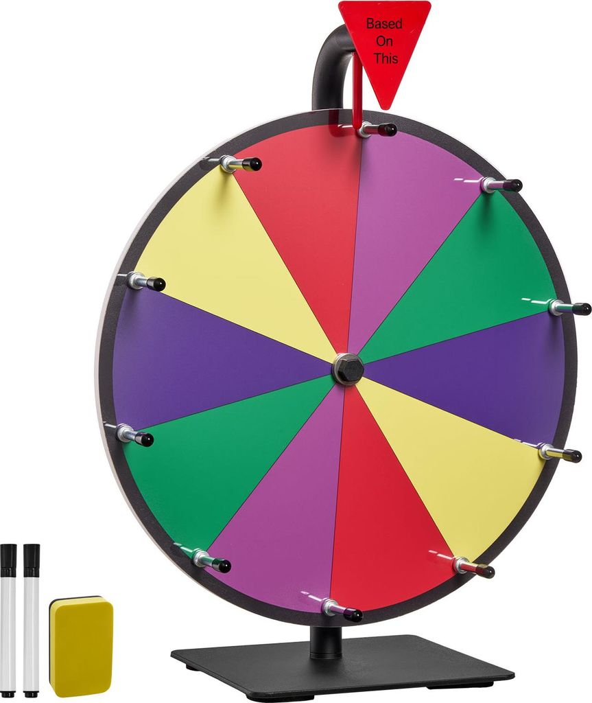 VEVOR Glücksrad Drehrad (305 mm) 10 Slots Glücksrad mit Ständer, Lotteriespiele Gewinn-Roulette mit Tafelschwamm & 2 Markern, 6 Farben, Spinning...