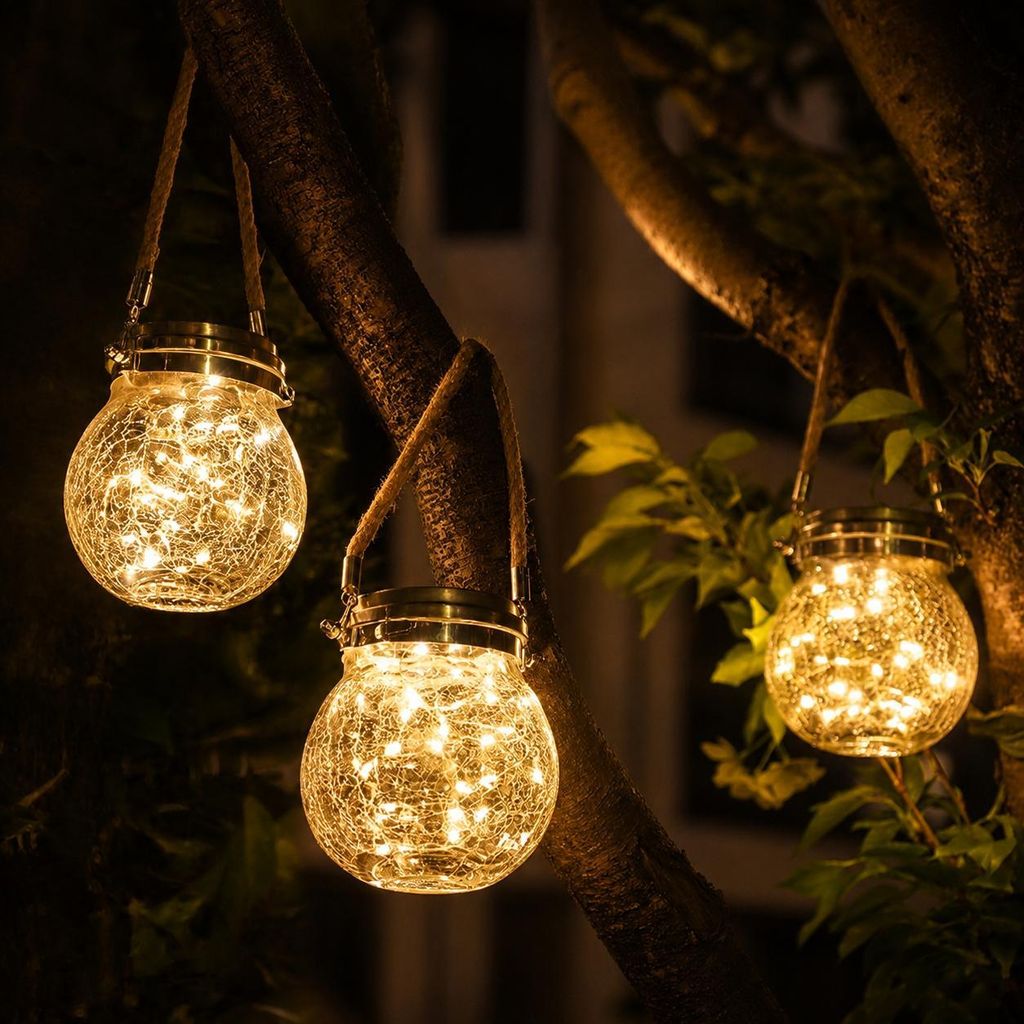 LUMILED 3er Set Solar Hängelaterne 12 cm IP44 3000K 20 LEDs Produktbild 