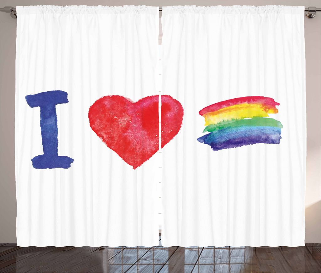 ABAKUHAUS Regenbogen Rustikaler Vorhang, I Herz-Stolz-Grafik, Wohnzimmer Universalband Gardinen mit Schlaufen und Haken, 280 x 225 cm, Mehrfarbig