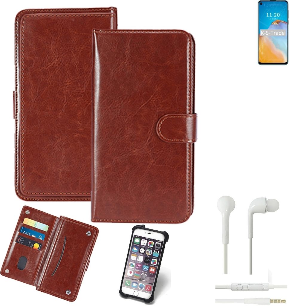 K-S-Trade 360° Hülle kompatibel mit Coolpad Cool S inkl. Headphones braun Kunstleder Case BookCase WalletCase Kunstlederederhülle Handyhülle,
