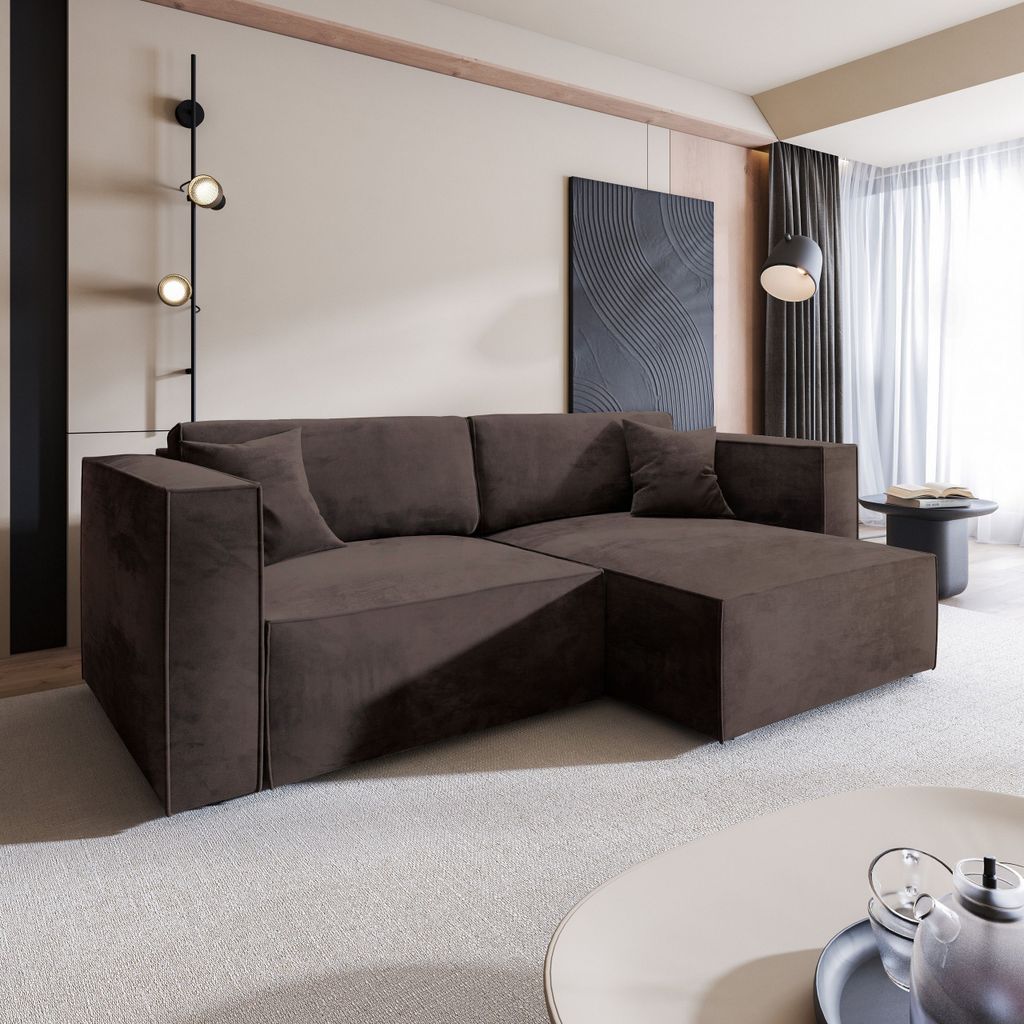 Masseno Ecksofa NERIO M mit Schlaffunktion L-Form, Sofa mit Bettkasten, Wohnzimmersofa, Couch, Soffa, Bettsofa, Couchgarnitur- Braun, MONOLITH 29