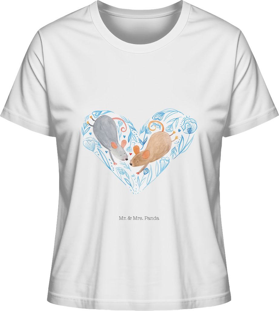 Mr. & Mrs. Panda damen shirt Mäuse Herz Größe XL - Weiß - Geschenk, glücklich, baumwollshirt, Kurzarmshirt, Hochzeit, für Immer, Liebespaar, ...