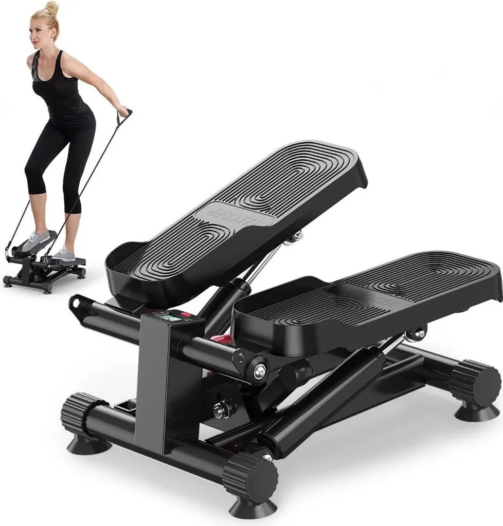 Mini Stepper pour Sport à Domicile avec Bandes Élastiques et Cadre Acier