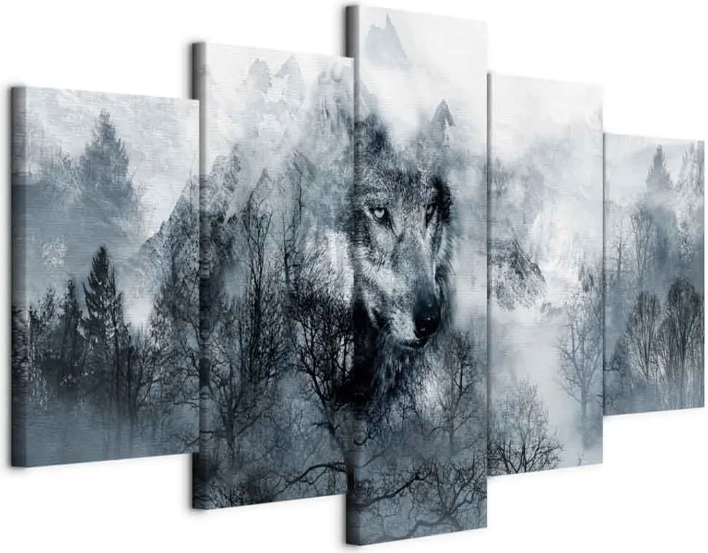 Quadro Lupo e Neve XXL 200x100 - Stampa su Tela Natura Selvaggia