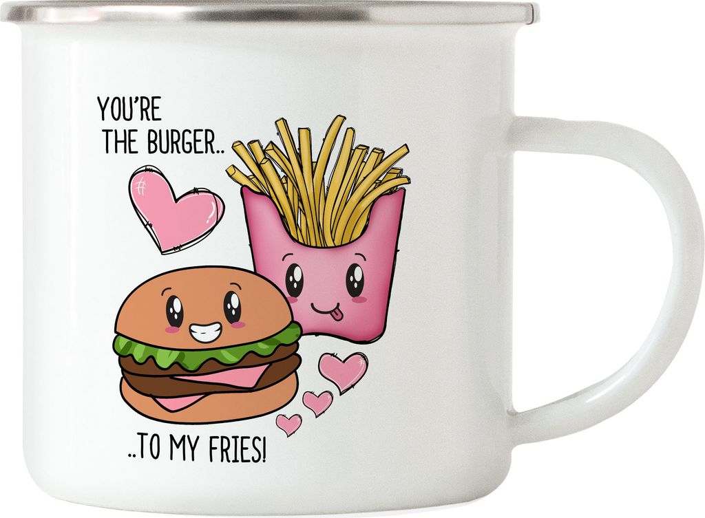 You Are The Fries To My Burger Emaille Tasse Valentinstag Freundin Freund Süß Geschenkidee Paar Liebe Couple Jahrestag