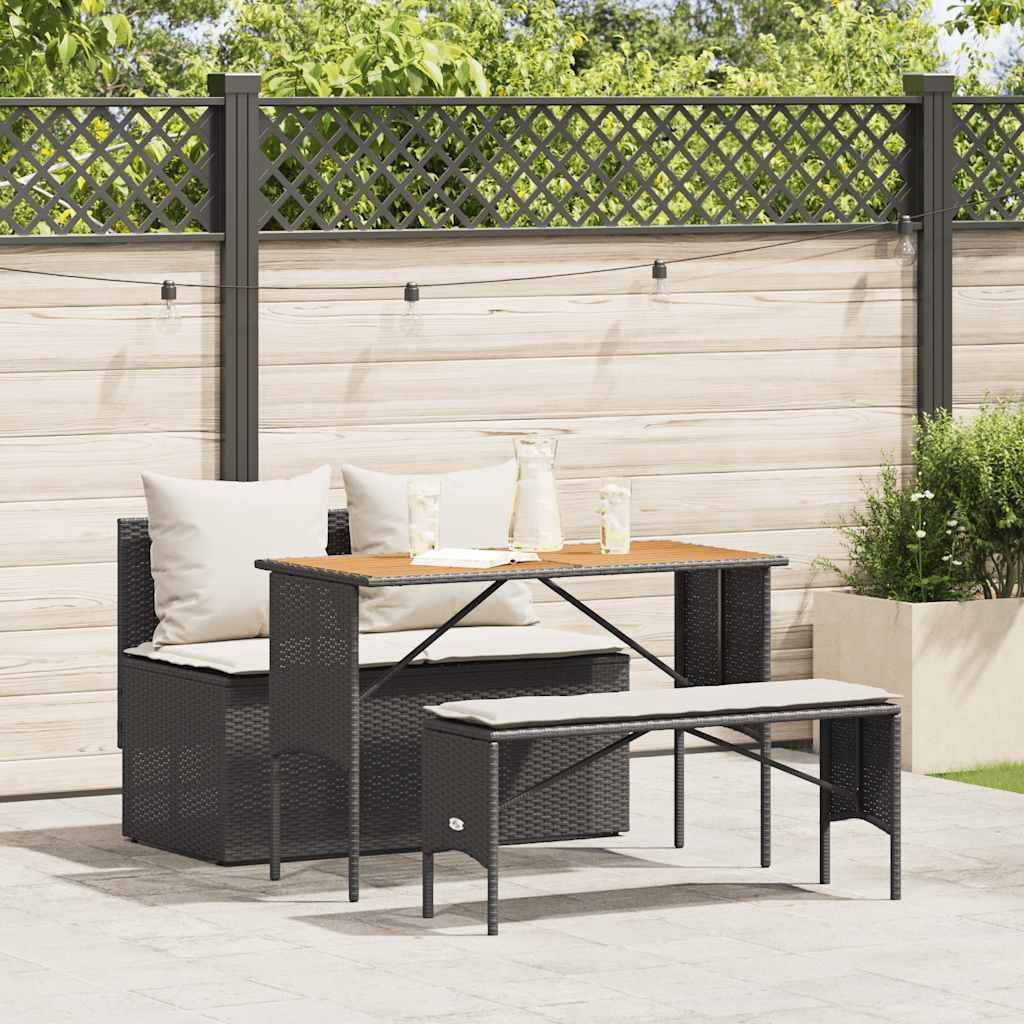Maison Exclusive - 3-tlg. Garten-Essgruppe mit Kissen Schwarz Poly Rattan