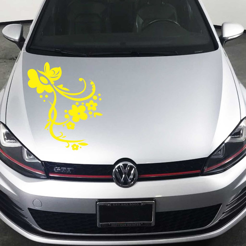 Aufkleber - Autoaufkleber "Rankelement Vera" 83cm x 60cm gelb - Tuning Carystyling Heckscheibe Auto