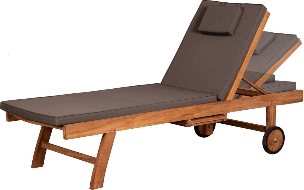 Teakholz-Lounger Woodie mit Rädern - uni grey Produktbild 