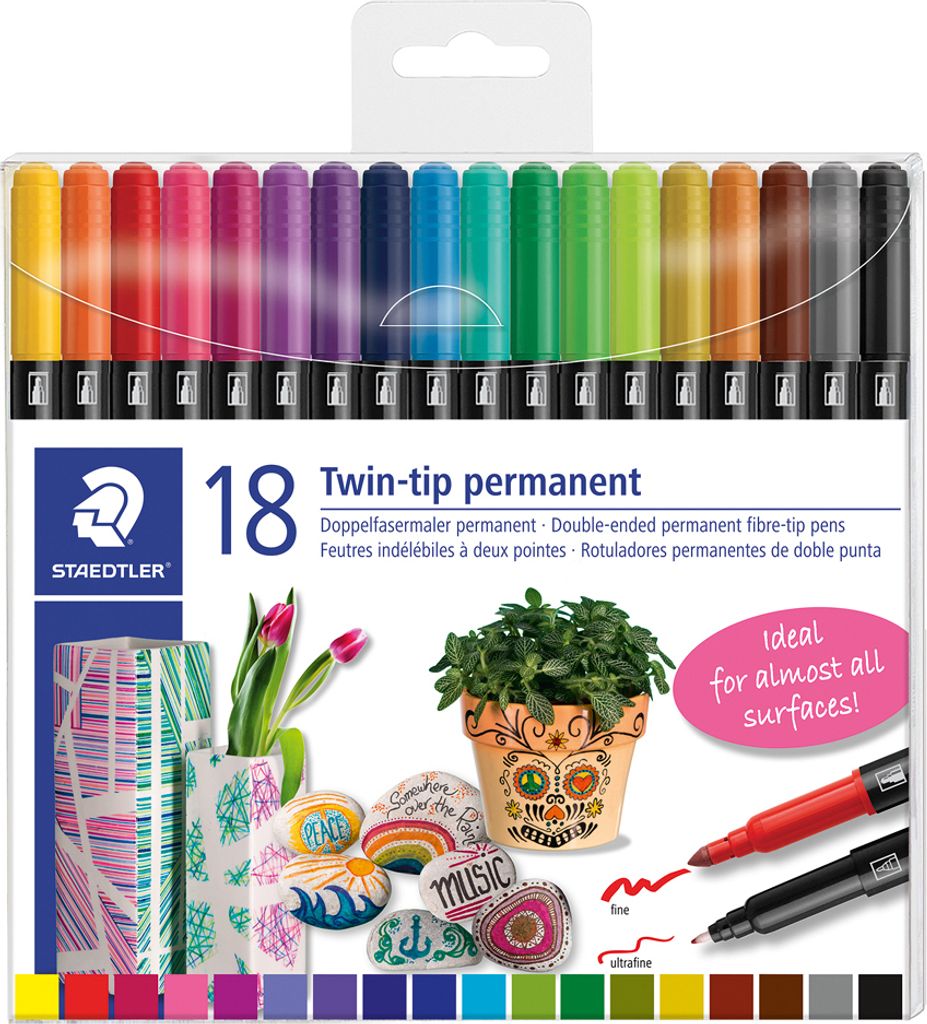 STAEDTLER Doppel-Fasermaler Twin-tip 18er Kunststoff-Etui Produktbild 