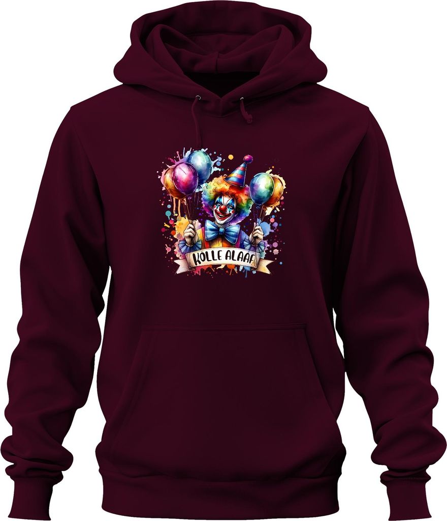 Kölle Alaaf Karneval Köln Clown Luftballons bunt Fasching Uni Hoodie Kapuzenpullover, Burgundy, XXL