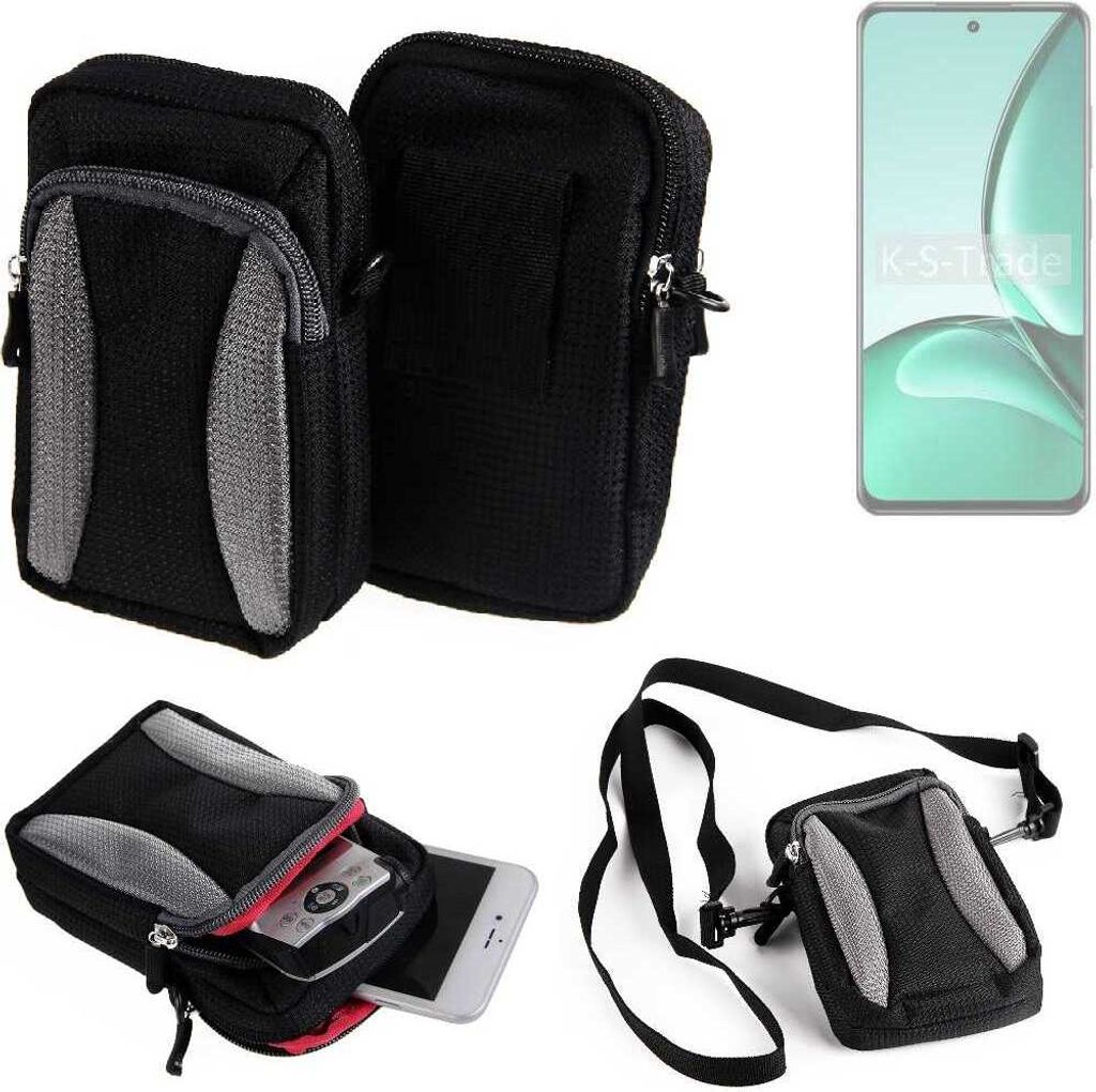 K-S-Trade Holster Schutz Hülle kompatibel mit Realme C63 5G Handy Hülle Gürteltasche Umhängetasche mit Zusatzfach schwarz