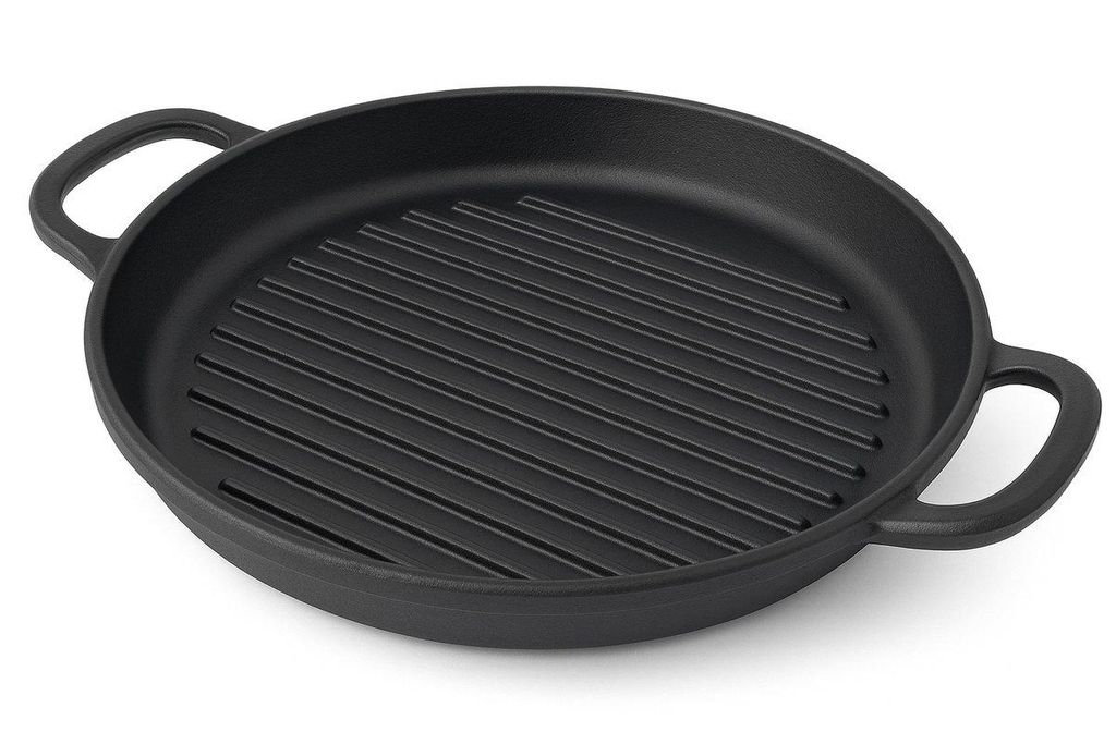MAYSTERNYA Runde Gusseisen Grillpfanne - ø 34 x 4 cm - BBQ-Zubehör - Außenküche - BBQ - Braten - Grillplatte - Matt Schwarz