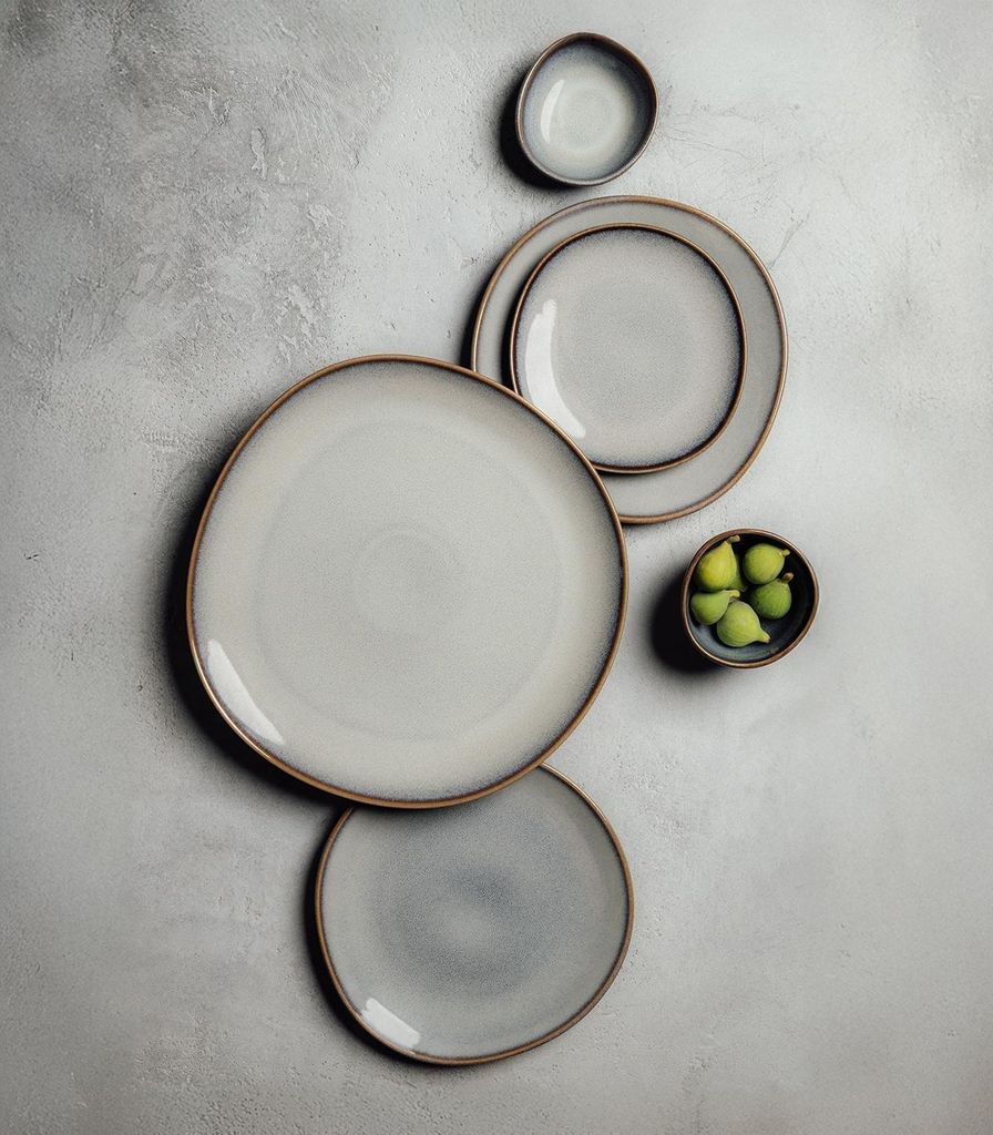 Speiseteller - Ø 28 cm - Beige - Grau - Steingut - mit Reaktivglasur - 4er Set
