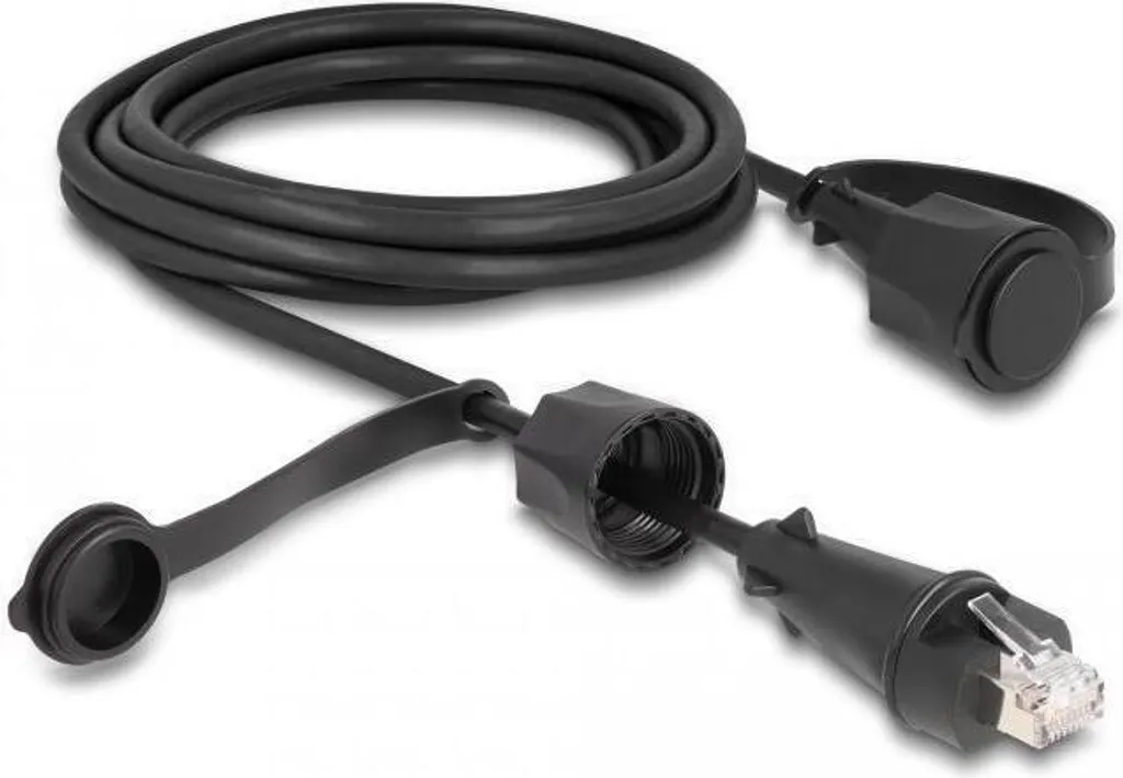 Cavo di rete DeLOCK da spina RJ45 a spina RJ45 Cat.6 STP con cappuccio di tenuta Outdoor IP68 polvere e impermeabile nero 3 m (80168)