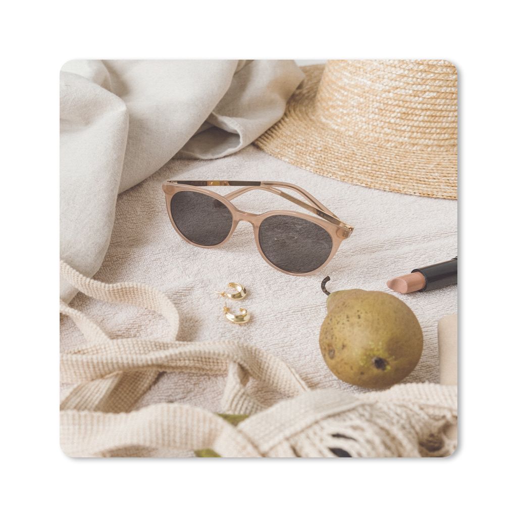 MuchoWow Mauspad Mousepad Sommer - Sonnenbrille - Hut - Obst 20x20 cm - Mousepads - Maus Mat - Pad - Mausunterlage - Desk Mat - Bureauartikeln