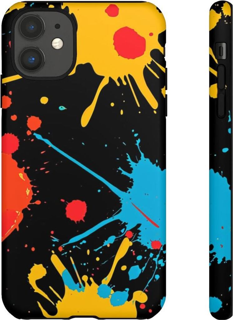 Bunte Farbspritzer auf Schwarz – Hülle Kompatibel mit iPhone 11